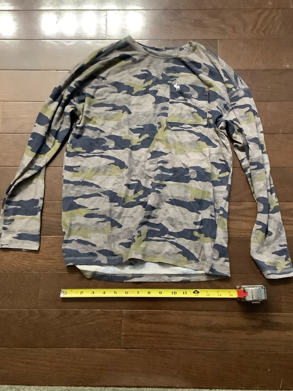 abercrombie kids Long Sleeve Camo Tee in Olive, Navy, and Gray